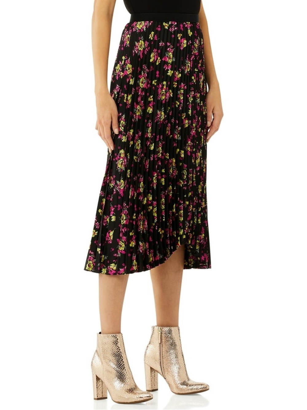 Scoop Floral Pleated Modest Midi Skirt Plus Size XXXL (22) Flowy Lightweight